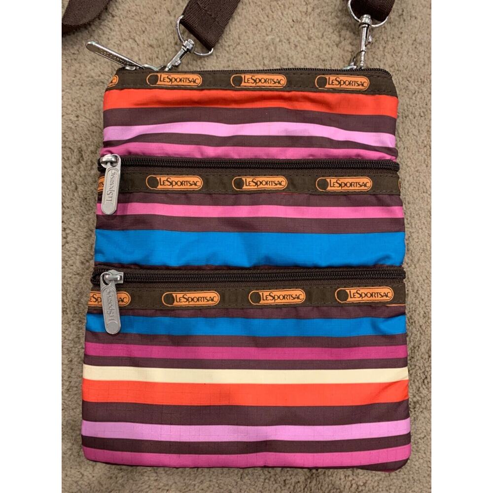 LeSportsac Triple Zip Small Multi-Colored Stripes Crossbody Shoulder Bag